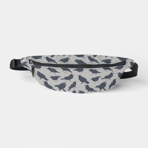 Black Crows Birds Gray Patterned Fanny Pack