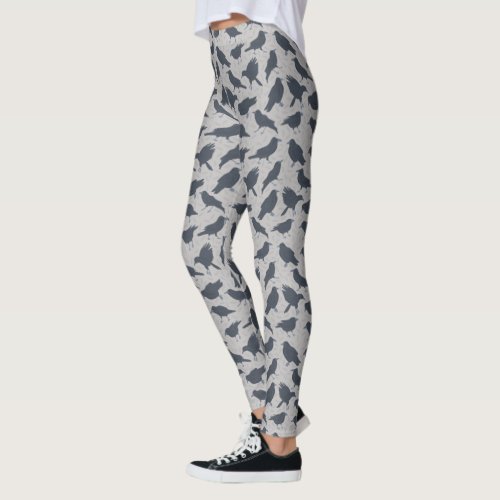 Black Crows Birds Gray Patterned Leggings