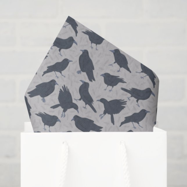 Black Crows Birds Gray Patterned Tissue Paper (Gift Bag)