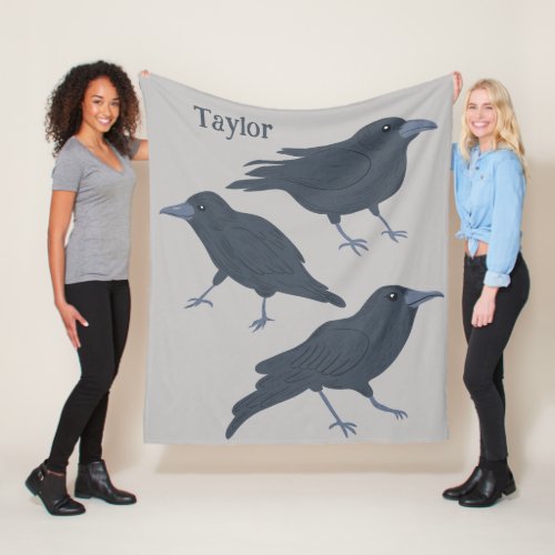 Black Crows Birds Illustrations Personalized Fleece Blanket