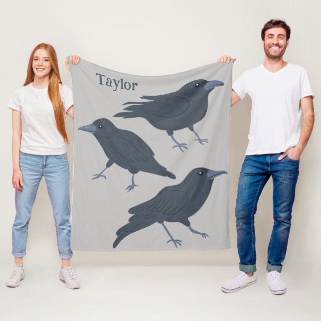 Black Crows Birds Illustrations Personalized Fleece Blanket (In Situ)