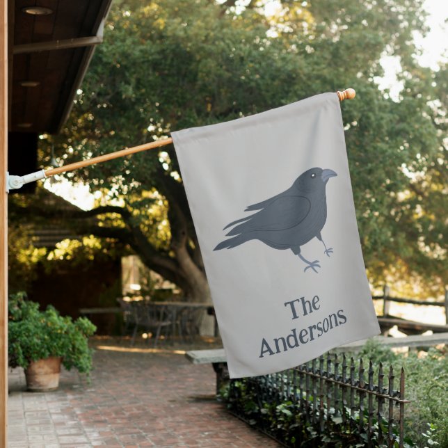 Black Crows Birds Illustrations Personalized House Flag (In SItu)