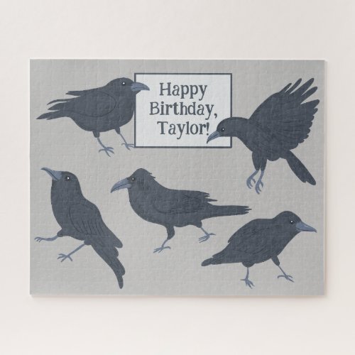 Black Crows Birds Illustrations Personalized Jigsaw Puzzle