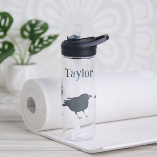 Black Crows Birds Illustrations Personalized Water Bottle
