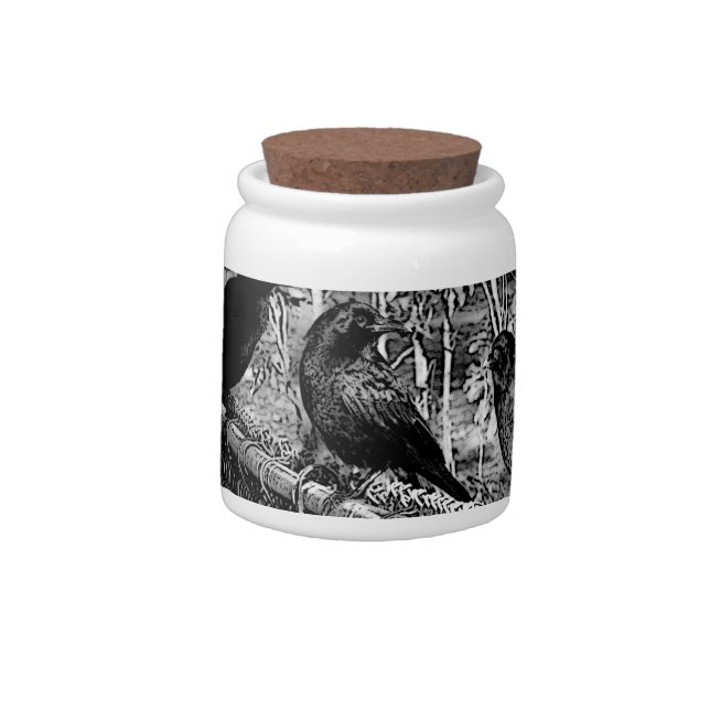 Black Crows on the Fence Candy Jar (Left)