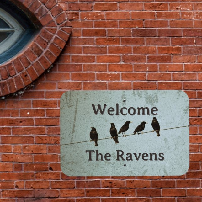 Black Crows Silhouette Gothic Blue Welcome Metal Sign (Creator Uploaded)