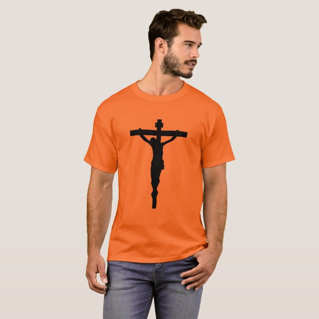 Black Crucifix T-Shirt Christian Catholic Jesus (Front Full)