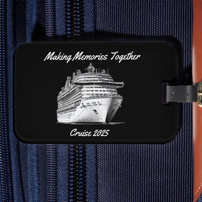 Black Cruise Memories  PERSONALIZE Luggage Tag (Unique Design which can be customized for your Cruise Adventures! Add current year.)