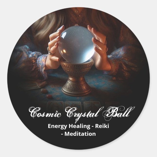 Black Crystal ball Energy Reiki Yoga Meditation Classic Round Sticker (Front)