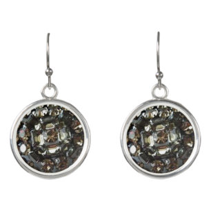 Black Crystal Image Silver Plated Drop Earrings