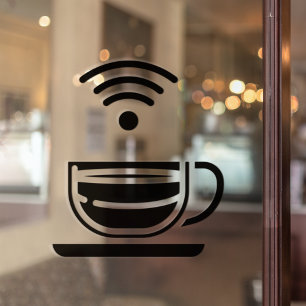 Black Cup Of Coffee Free WI-FI Network  Window Cling