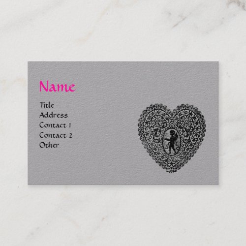 BLACK CUPID LACE HEART MONOGRAM Pink Grey Paper Business Card