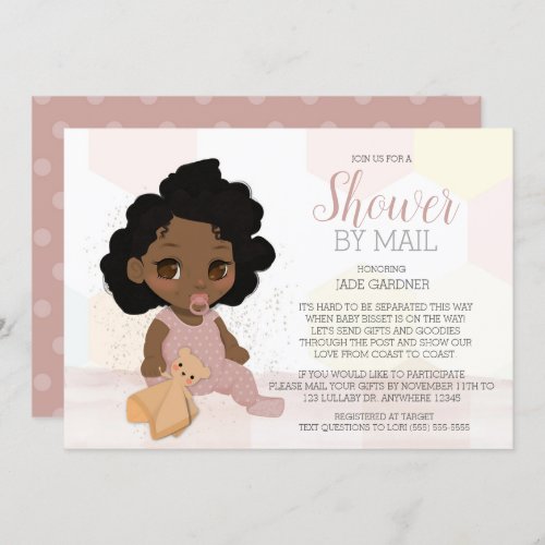 Black Curly Hair Baby Shower By Mail Invitation 1