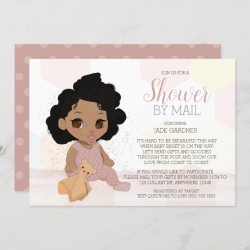 Black Curly Hair Baby Shower By Mail Invitation 3