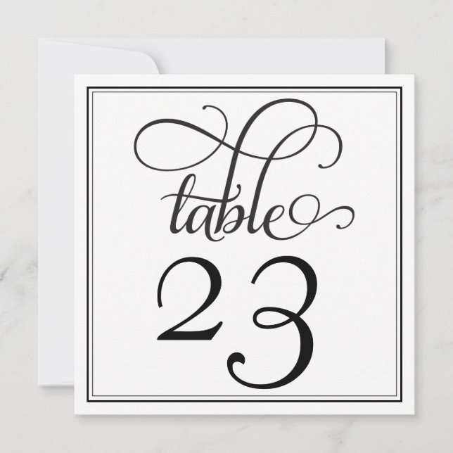 Black Curly Script Table Number (Front)