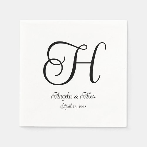 Black Curly Script Wedding Monogram Napkins