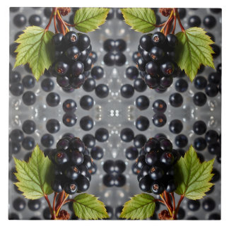 Black Currants Berries & Green Leaf Pattern Ceramic Tile