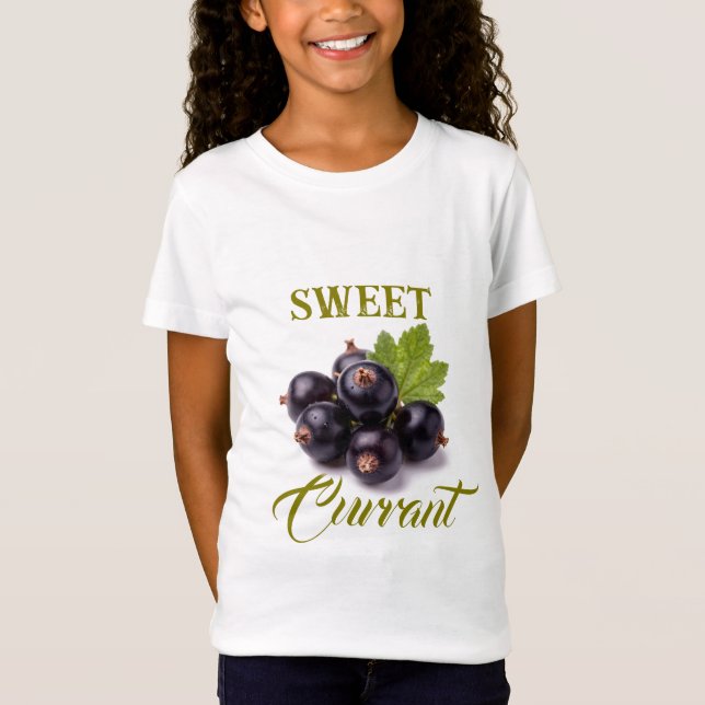 Black Currants With Water Drops & Green Leaf T-Shirt (Front)