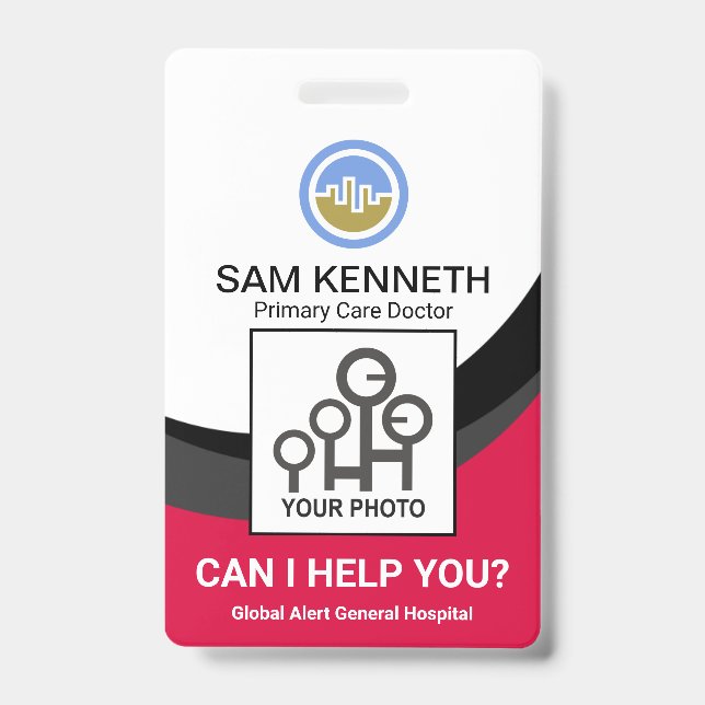 Black Curvature Waves Medical Doctor Photo Badge (Front)