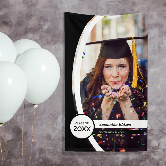 Black Curved Frame Photo Graduation Banner | Zazzle