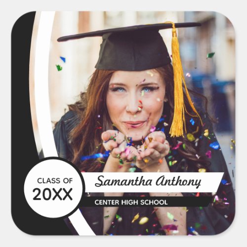 Black Curved Frame Photo Graduation Square Sticker