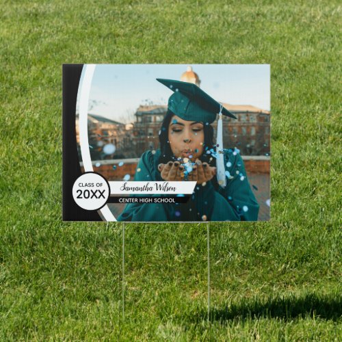 Black Curved Frame Photo Graduation Yard Sign