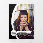 Black Curved Frame Three Photo Graduation Tri-Fold Invitation (Cover)
