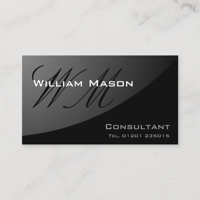 Black Curved Monogram - Professional Business Card (Front)