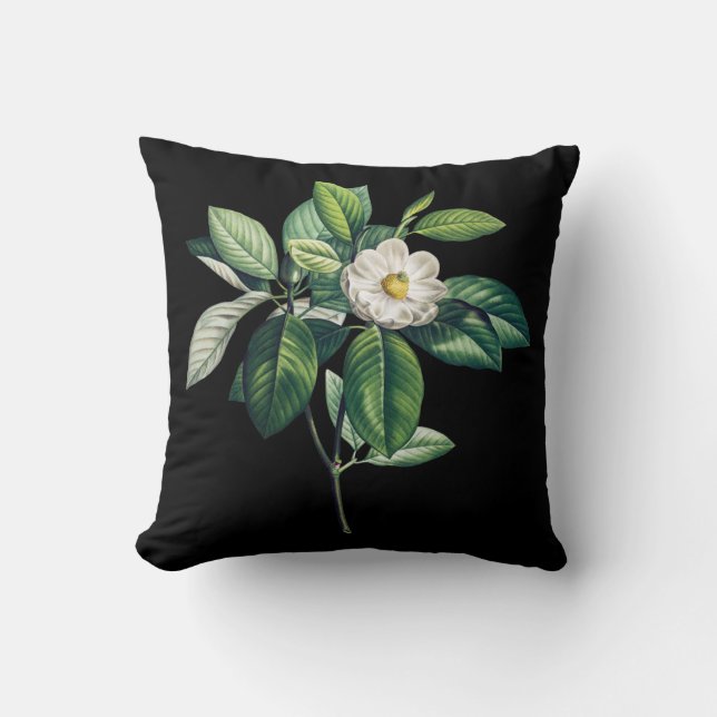 Black cushion with white magnolia (Front)