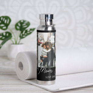 Black Custom 3 Photos Collage Best Mom Ever Water Bottle
