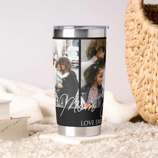 Black Custom 4 Photos Collage Best Mom Ever Insulated Tumbler (Living Room)