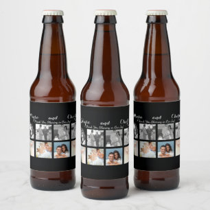 Black Custom 8 Photos Wedding Collage Beer Bottle Label