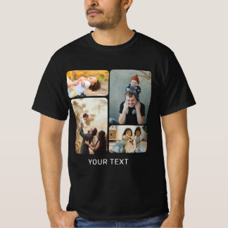 Black Custom Add Photo Collage and Text T-Shirt