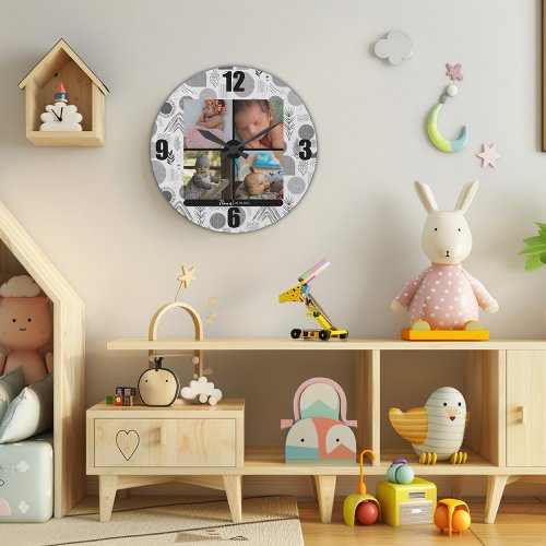 Black Custom Baby Photo Collage Wall Clock