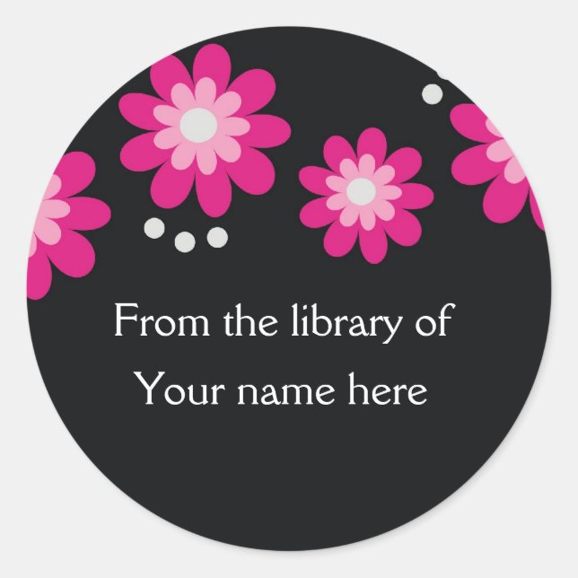 Black Custom Bookplates - Pink Flowers (Front)
