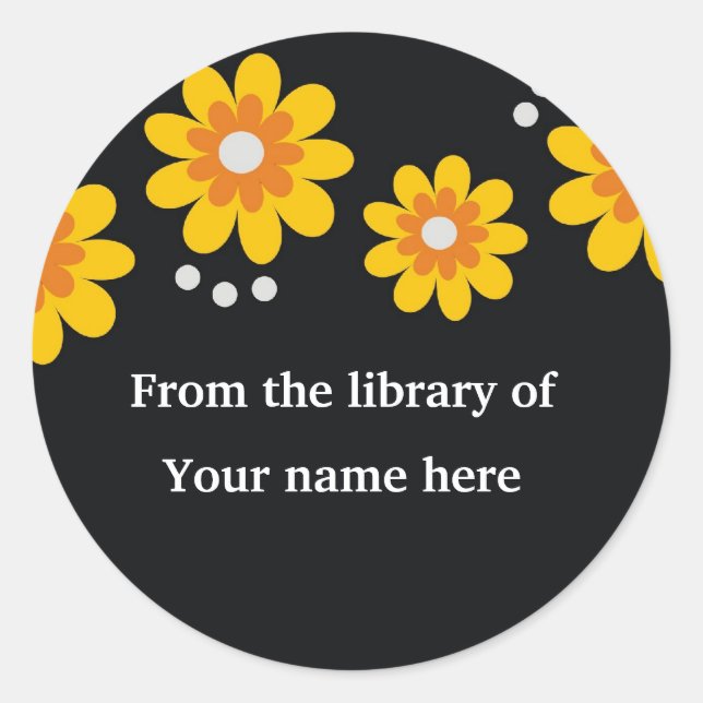 Black Custom Bookplates - Yellow Flowers (Front)