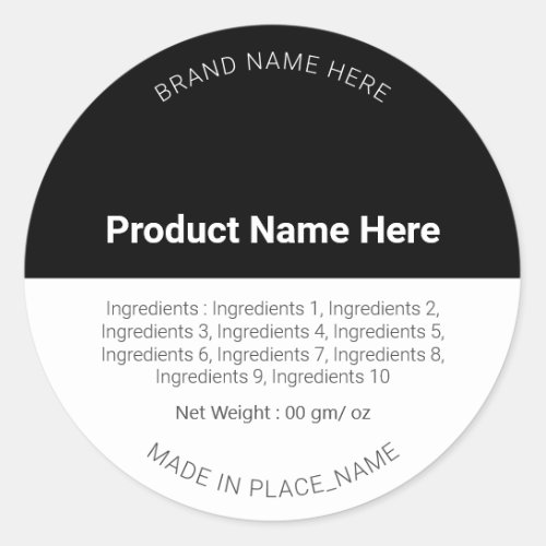 Black Custom Brand Ingredients Product Label