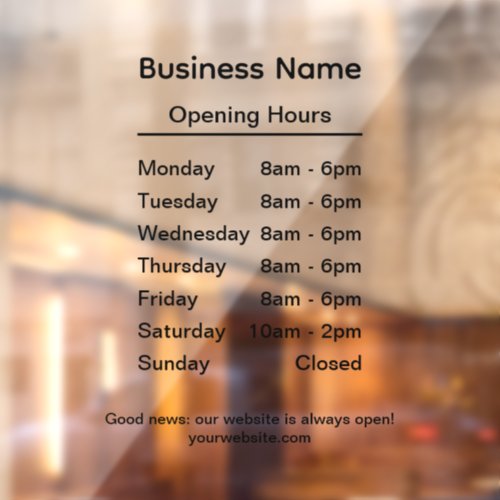 Black Custom Branded Business Name Opening Hours Window Cling