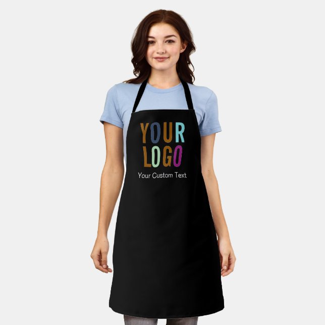 Black Custom Business Apron with Logo Personalized (Worn)