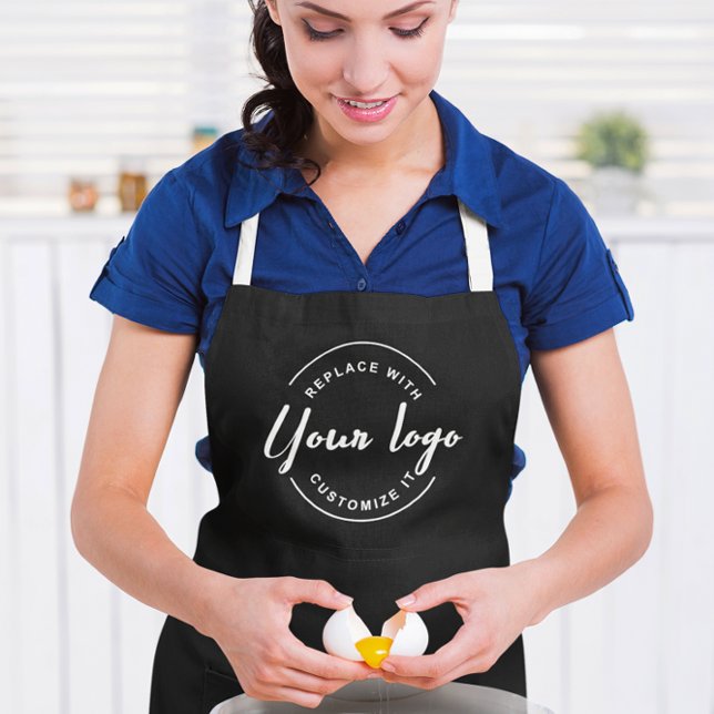 Black Custom Business Apron with Logo Personalized (Custom black apron with white business logo.)
