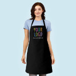 Black Custom Business Apron with Logo Personalized<br><div class="desc">Personalize this all-over-print apron with your own company logo or picture and custom text. The text can be a name, business tagline, website address, social media handle, or other personalized text to express yourself. Available in black and other colors (all colors are customizable). Available in large, medium, and child size....</div>