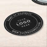 Black Custom Business Logo Branded Round Paper Coaster<br><div class="desc">A professional custom branded coaster for your business features your logo design framed by the name of the company with website. Other wording such as a slogan or location could also be included. Makes a memorable and useful promotional giveaway item! There is an option to adjust the curve of the...</div>
