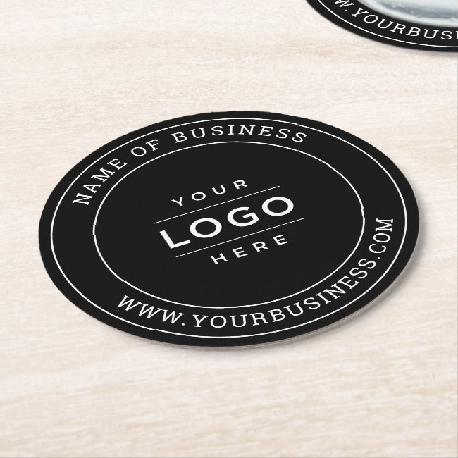 Black Custom Business Logo Branded Round Paper Coaster