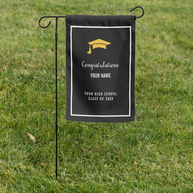 Black Custom Club Graduation Banner Garden Flag (In SItu)