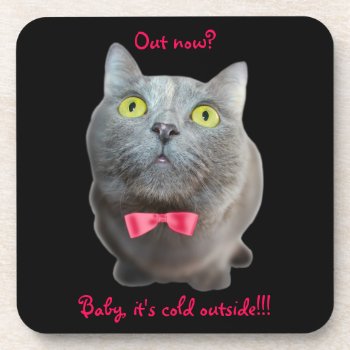 Black Custom Coasters With Cat And Red Bow by online_store at Zazzle