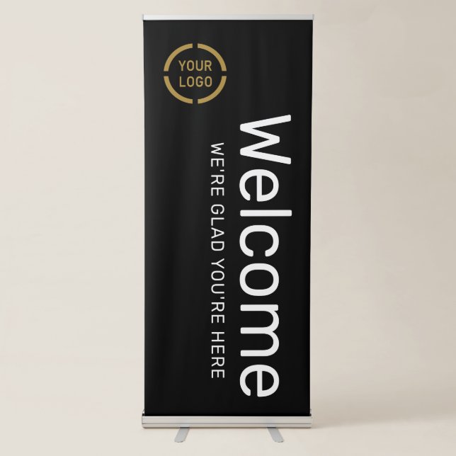 Black Custom Company Logo Welcome Retractable Banner (Front)