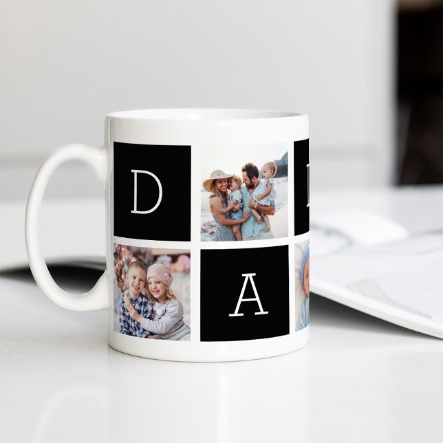 Black | Custom Daddy 5 Photo Collage Coffee Mug (Creator Uploaded)