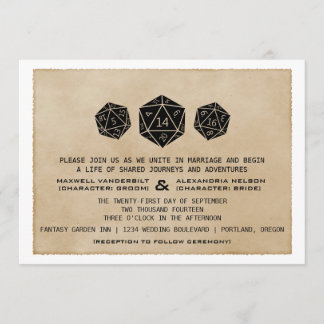 Black CUSTOM DATE Grunge D20 Dice Gamer Invite