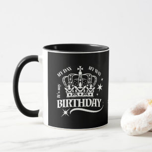 Black Custom Elegant Birthday Crown Typography Mug