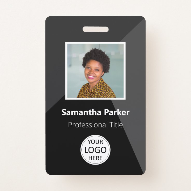 Black Custom Employee - Photo ID, Logo, Bar Code Badge | Zazzle